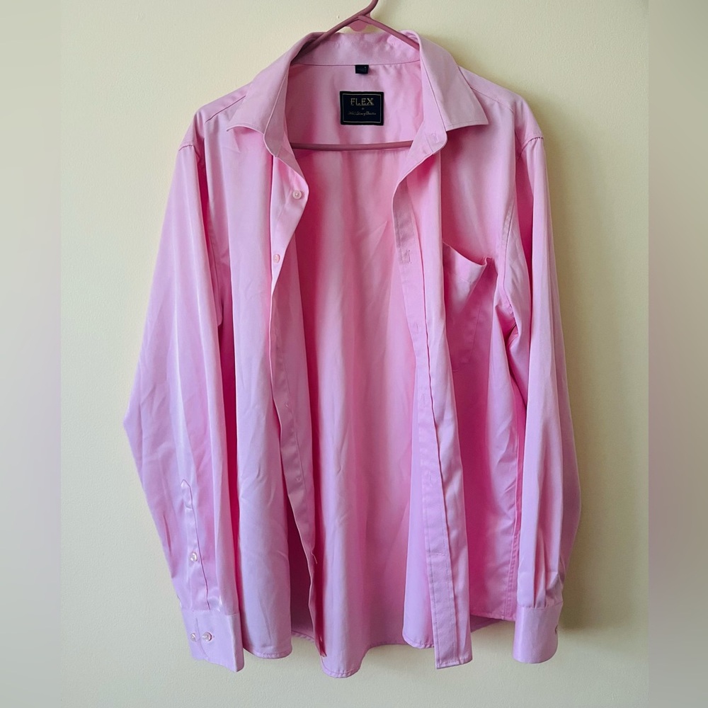 FLEX Men's Luxury Collection Italy Pink Silky Long Sleeve Dress Shirt Large